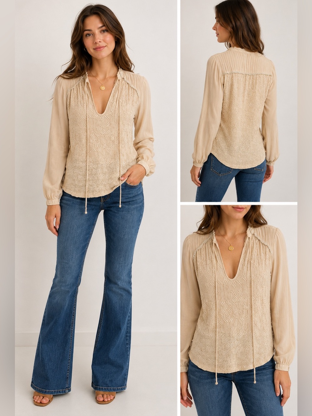 NWT Burning Torch Cream Embroidered Top